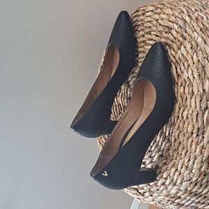 Vionic Womens Madison Mia Black Snakeskin Print Leather Pump 2.5" Heels Size 9